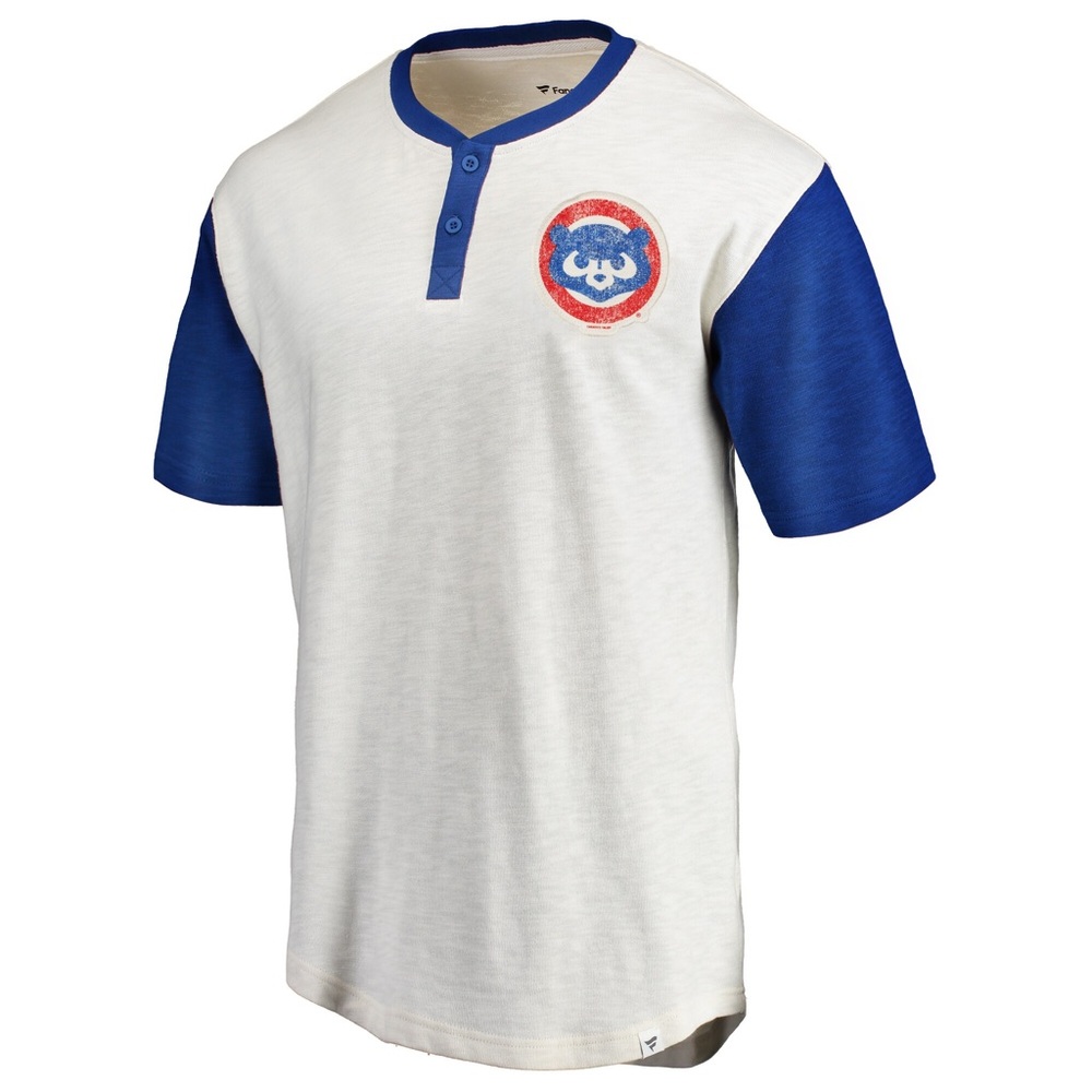 Men's Chicago Cubs Fanatics Cream/Royal True Classics Henley T-Shirt - size XL - Picture 2 of 9
